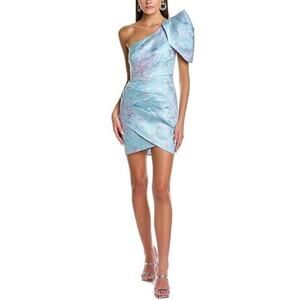Black by Bariano NWT Nicoletta Jacquard Metallic Blue One Shoulder Mini Dress